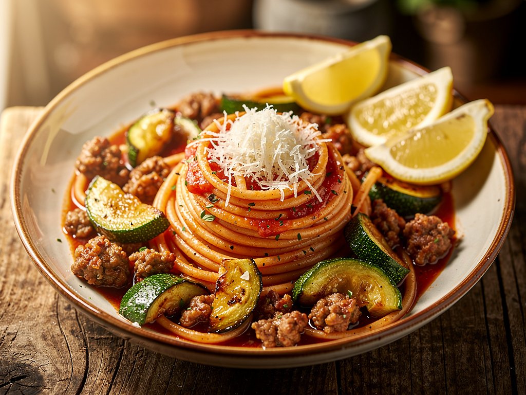 Spicy Sausage and Zucchini Linguine with Lemon