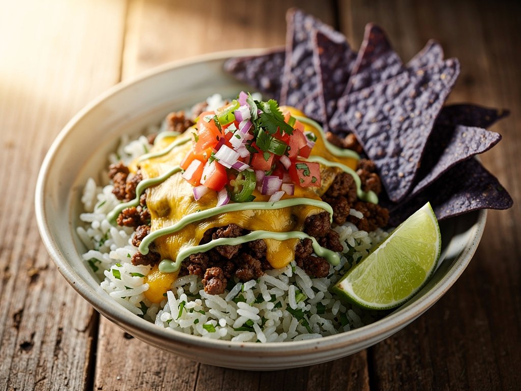 Spicy Southwest Beef Bowls with Fresh Salsa and Lime Crema