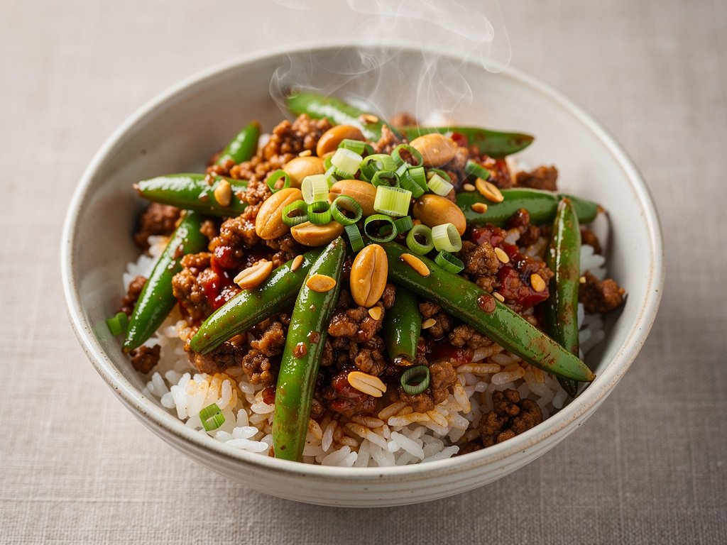 Spicy Szechuan Pork and Green Bean Stir-Fry with Candied Peanuts