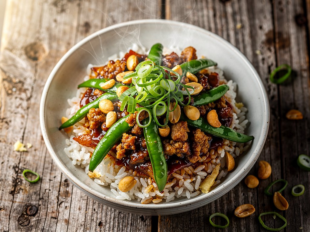 Spicy Szechuan Pork and Green Bean Stir-Fry with Candied Peanuts