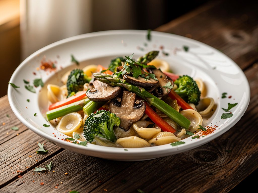 Spring Veggie Orecchiette with Portobello Mushrooms and Asparagus