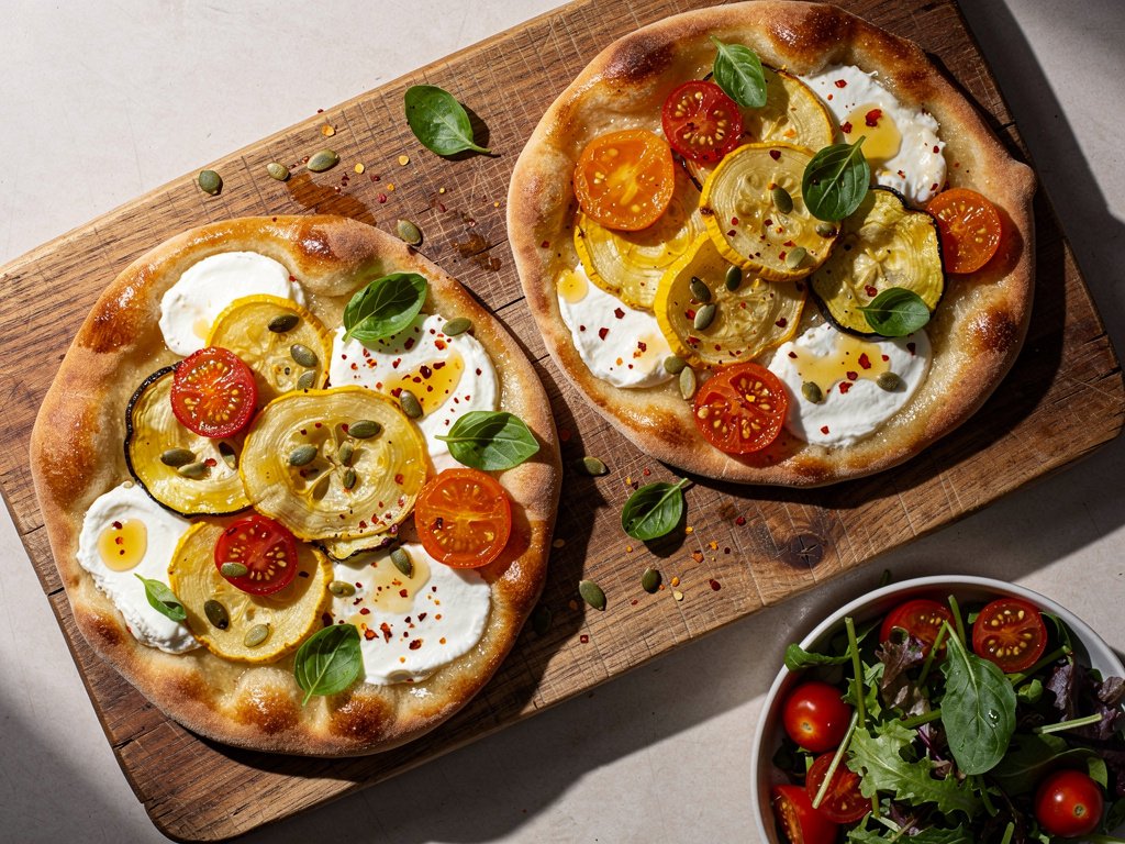 Squash and Mozzarella Flatbread Pizzas with Chili Honey