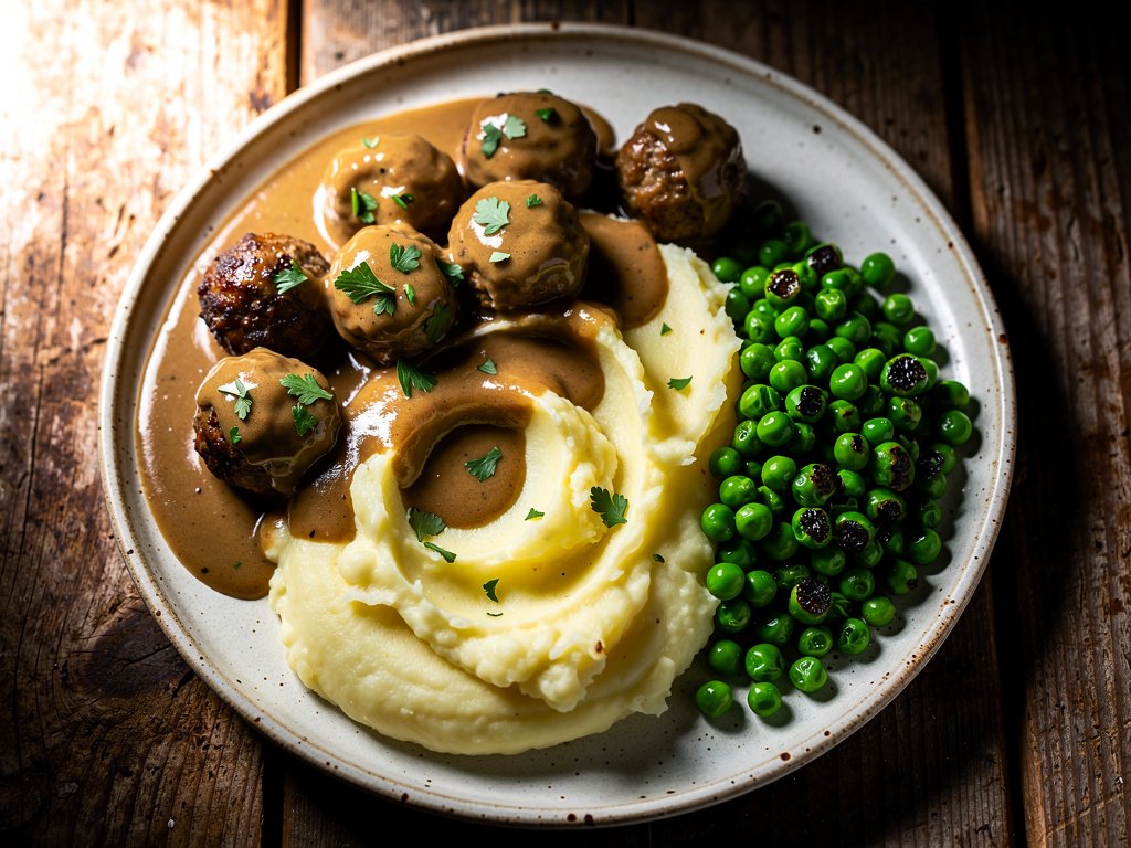 Swedish Meatballs with Creamy Onion Gravy and Mashed Potatoes