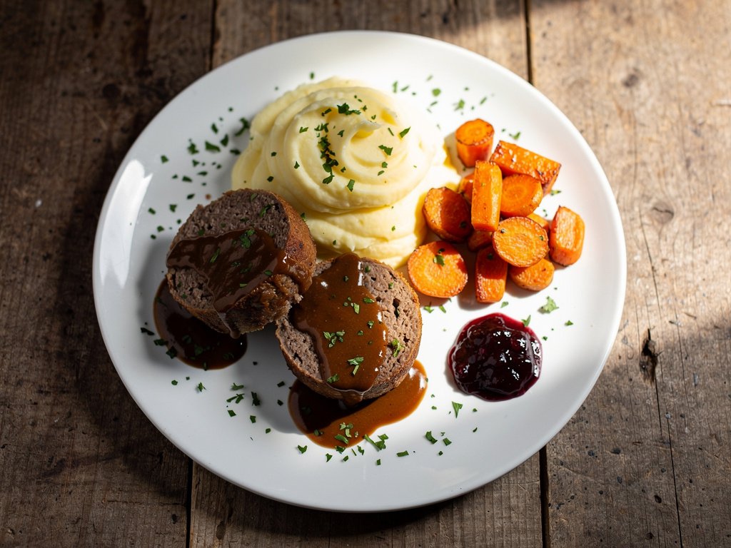 Swedish Meatloaf with Creamy Mashed Potatoes and Lingonberry Jam