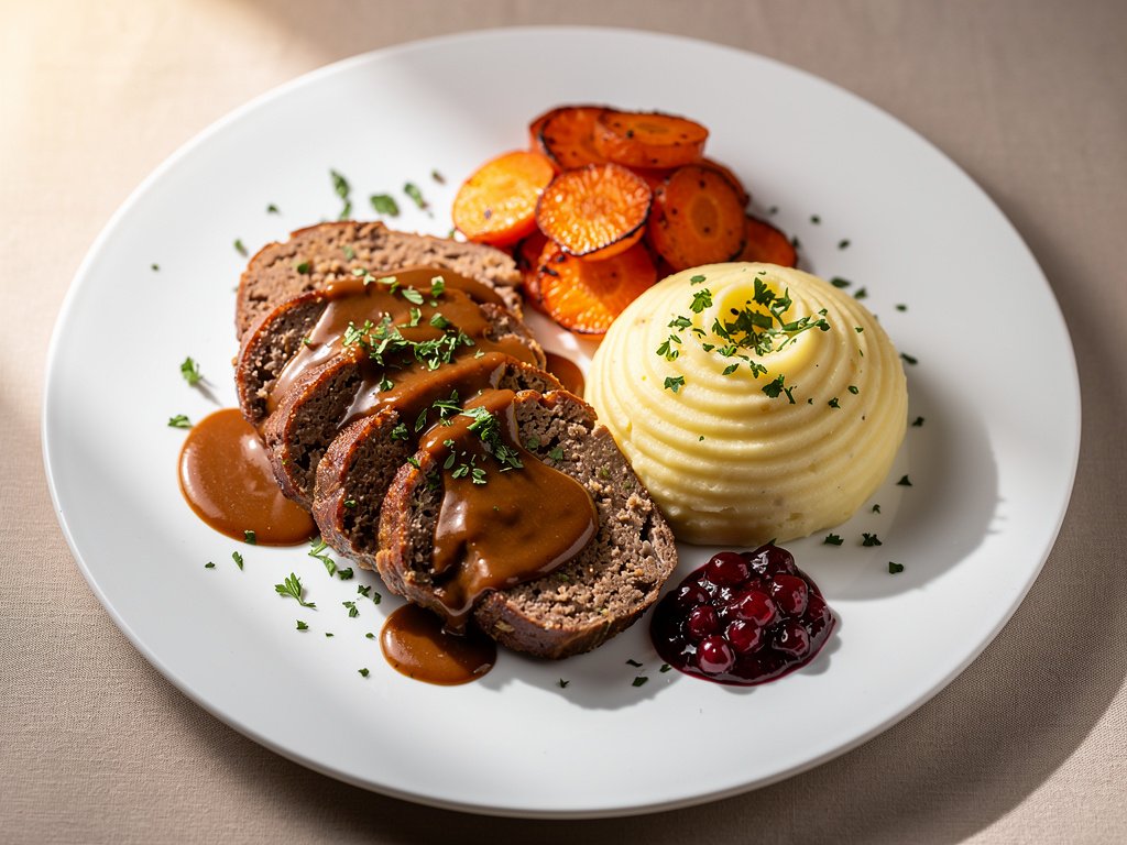 Swedish Meatloaf with Creamy Mashed Potatoes and Lingonberry Jam