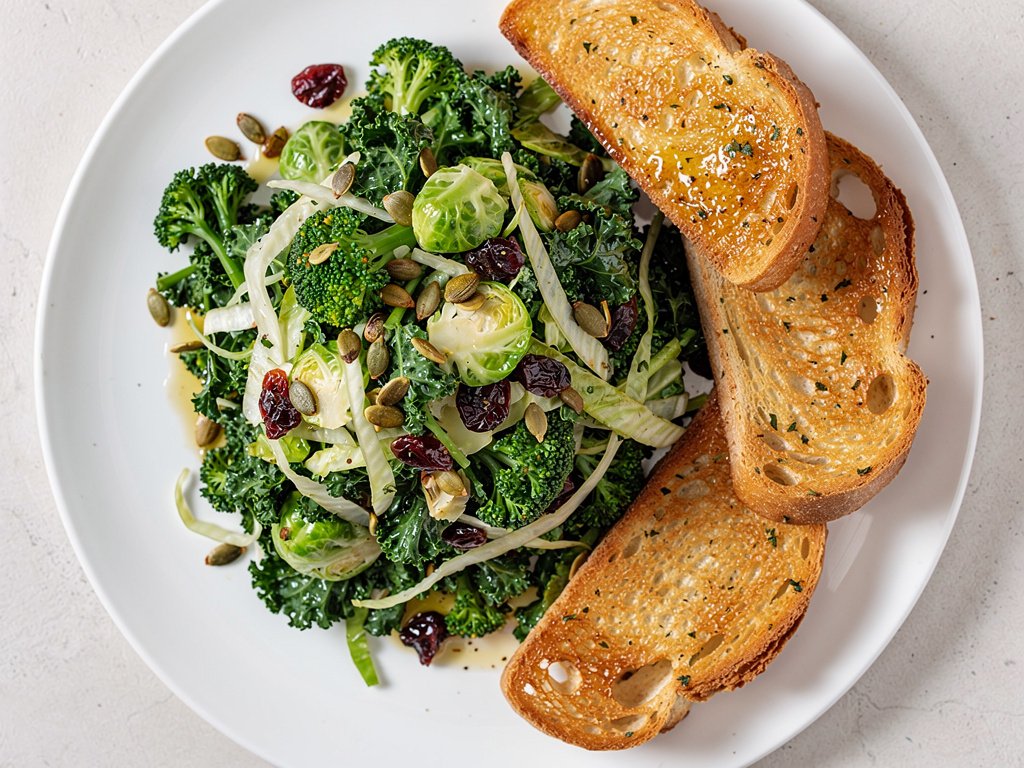 Sweet Kale Salad with Toasted Garlic Bread