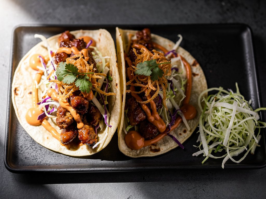 Sweet Soy Turkey Tacos with Tangy Cabbage Slaw and Gochujang Mayo