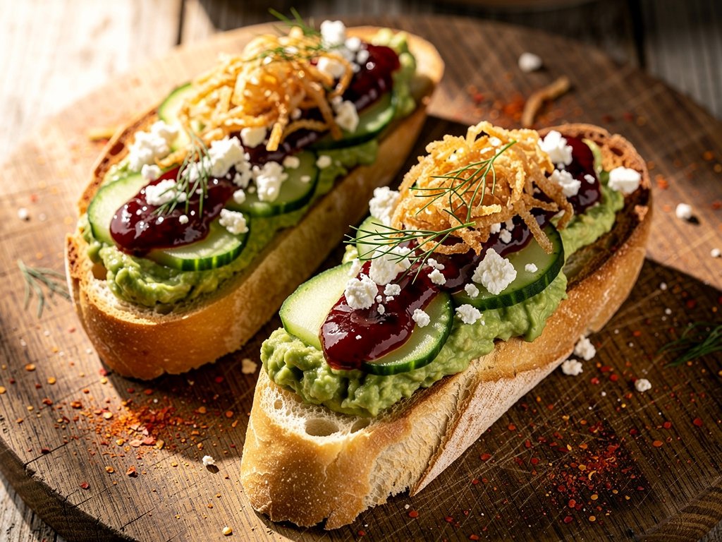 Sweet and Spicy Avocado Toast with Feta and Red Pepper Jam
