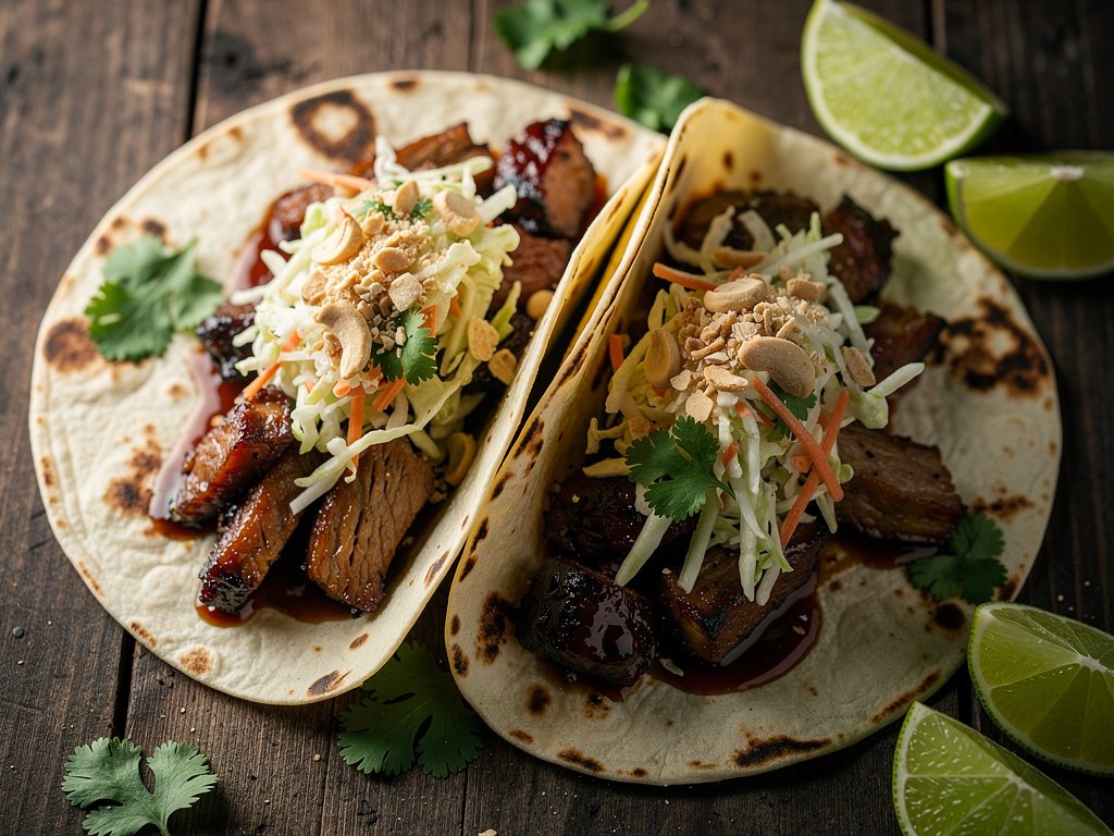 Sweet and Spicy Cashew Pork Tacos with Gochujang Slaw
