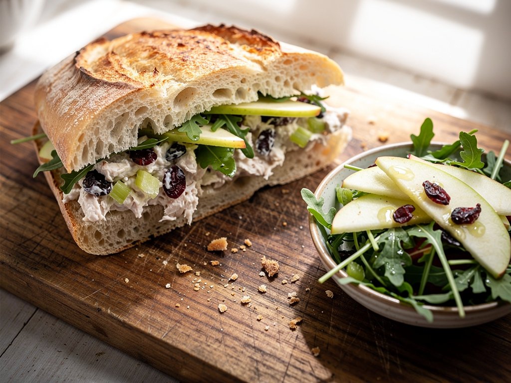 Tangy Chicken Salad Sandwiches with Cranberries and Arugula-Apple Salad