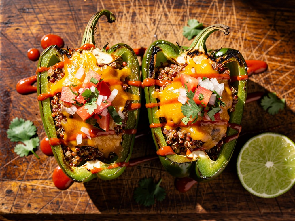 Tex-Mex Quinoa Stuffed Peppers with Pico de Gallo and Smoky Crema