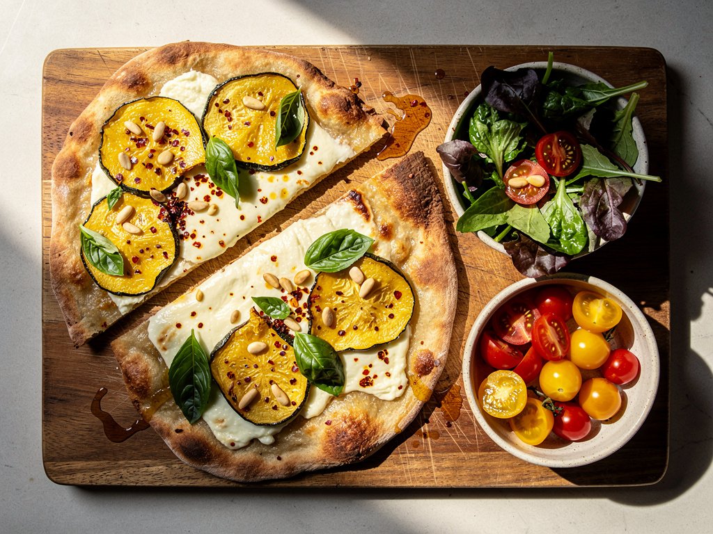 Toasted Flatbreads with Yellow Squash, Mozzarella, and Chili Honey
