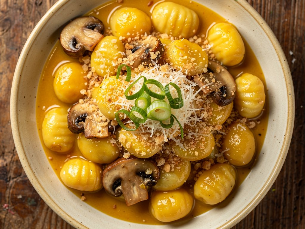 Triple Mushroom Truffle Gnocchi with Garlicky Panko
