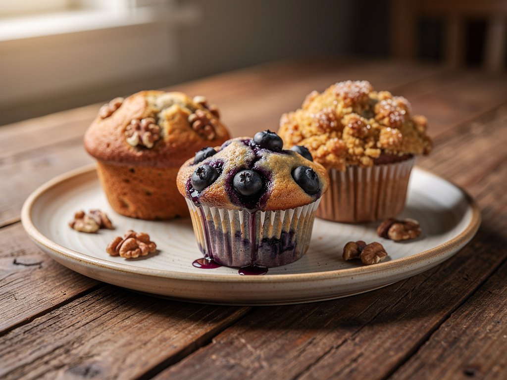 Triple Treat Muffins: Banana Nut, Blueberry & Cinnamon Crumb