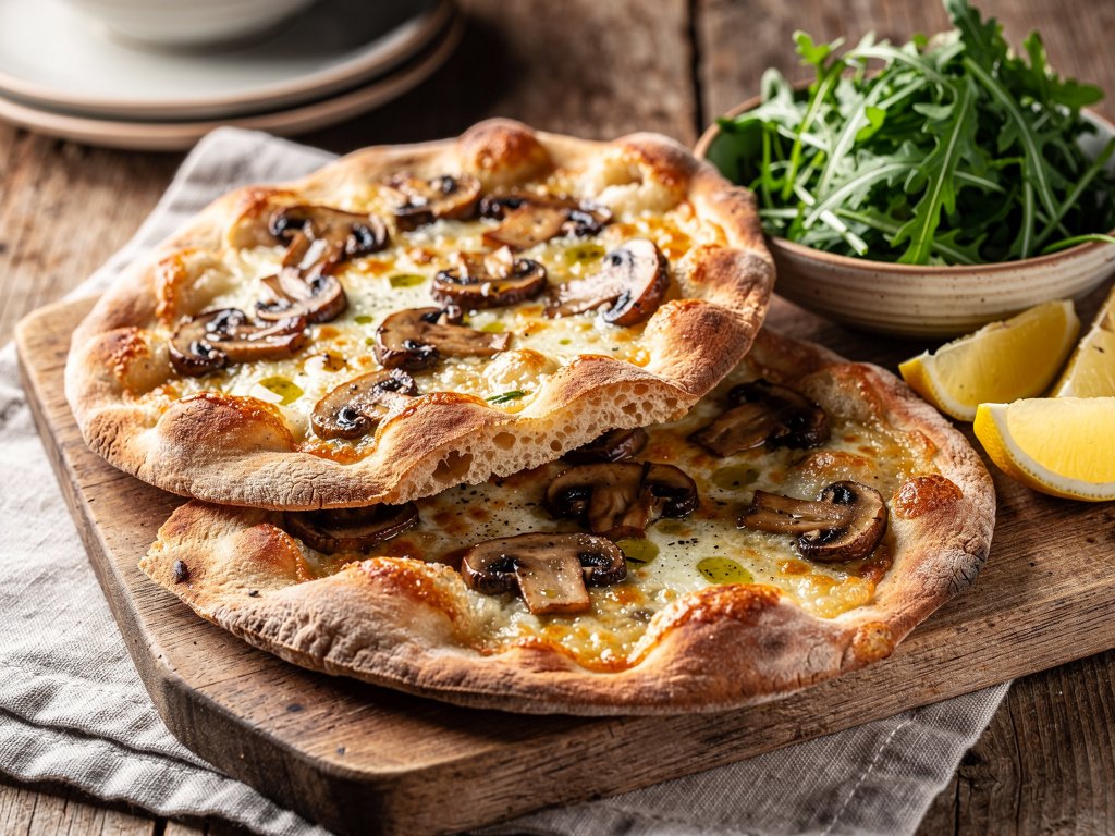Truffle Mushroom Flatbreads with Arugula Salad