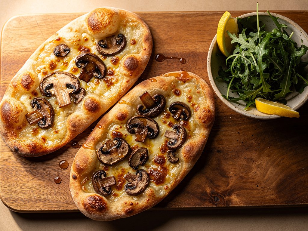Truffle Mushroom Flatbreads with Lemon Arugula Salad
