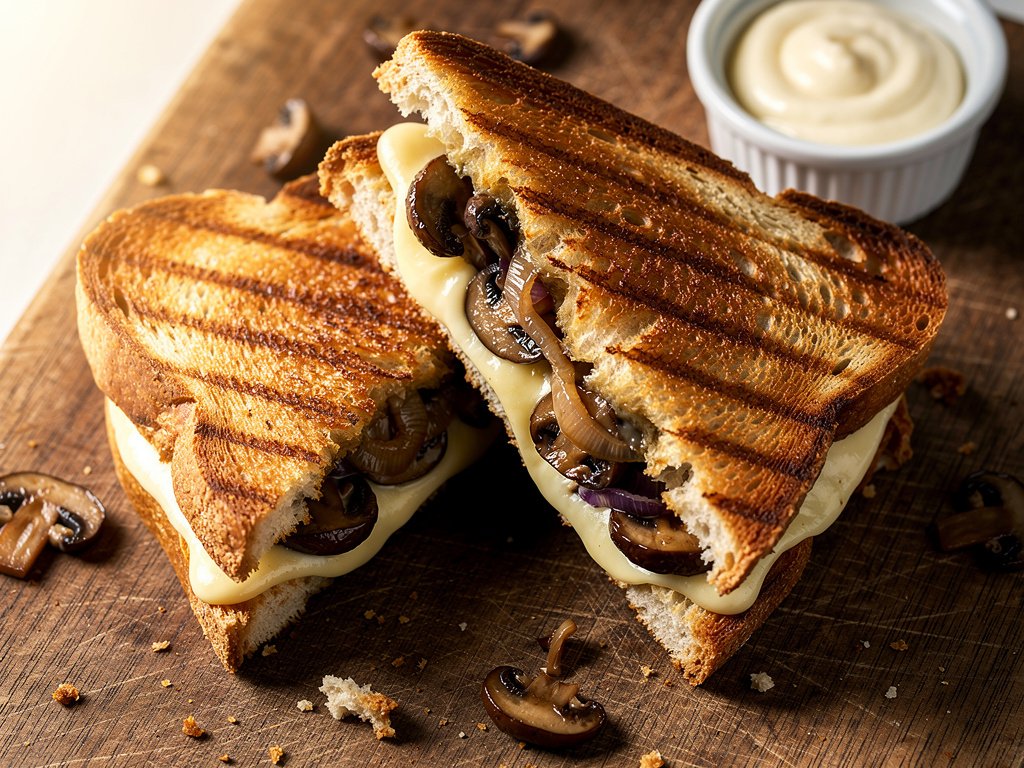 Truffle Mushroom Grilled Cheese with White Cheddar and Caramelized Onions