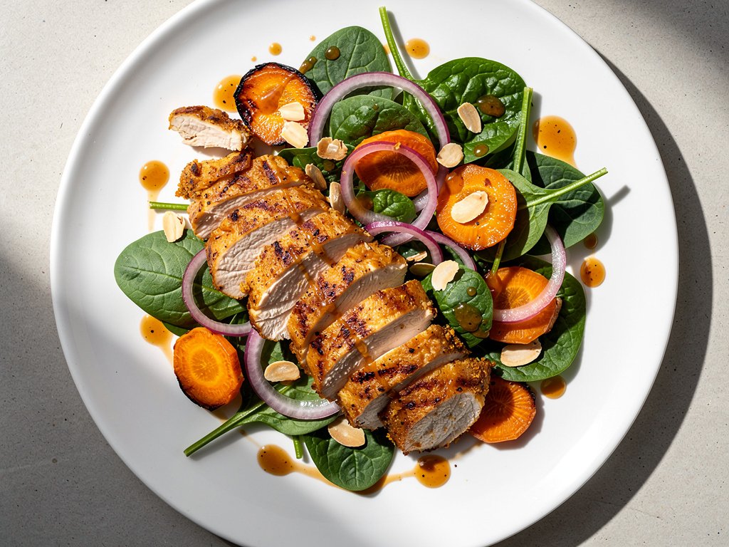 Tunisian Spiced Chicken Salad with Harissa Carrots and Apricot Vinaigrette