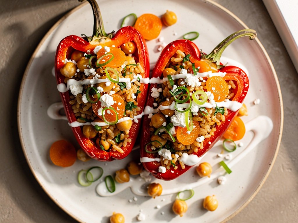 Tunisian Spiced Stuffed Bell Peppers with Chickpeas and Apricots
