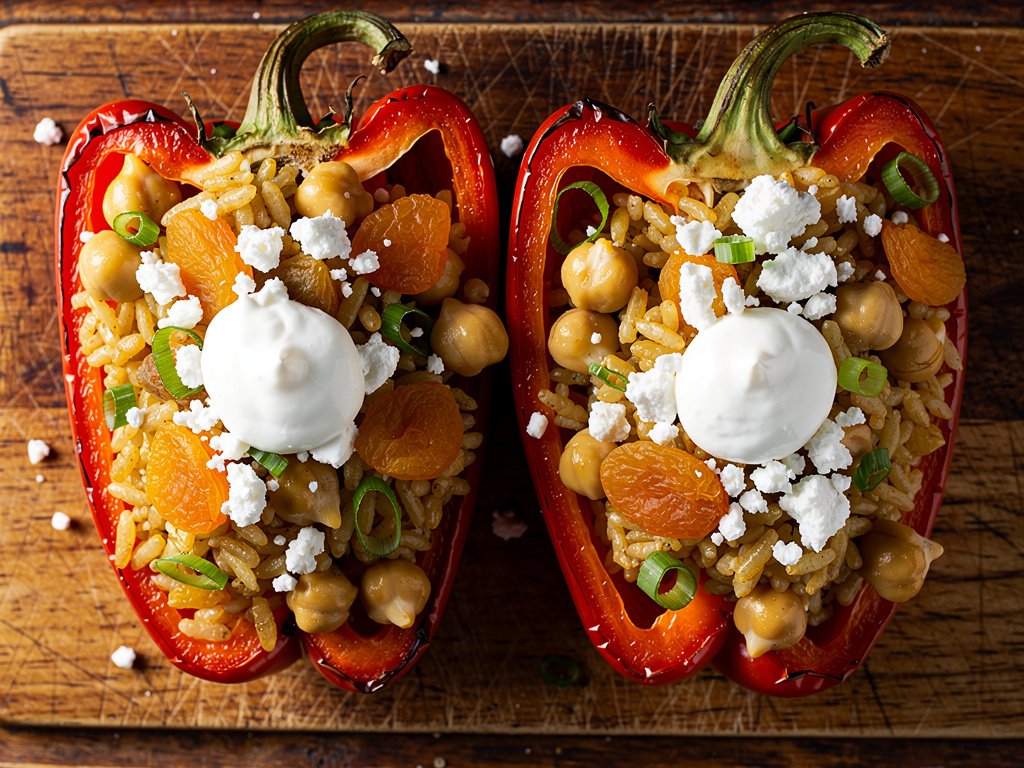 Tunisian Stuffed Peppers with Chickpeas, Apricots, and Feta
