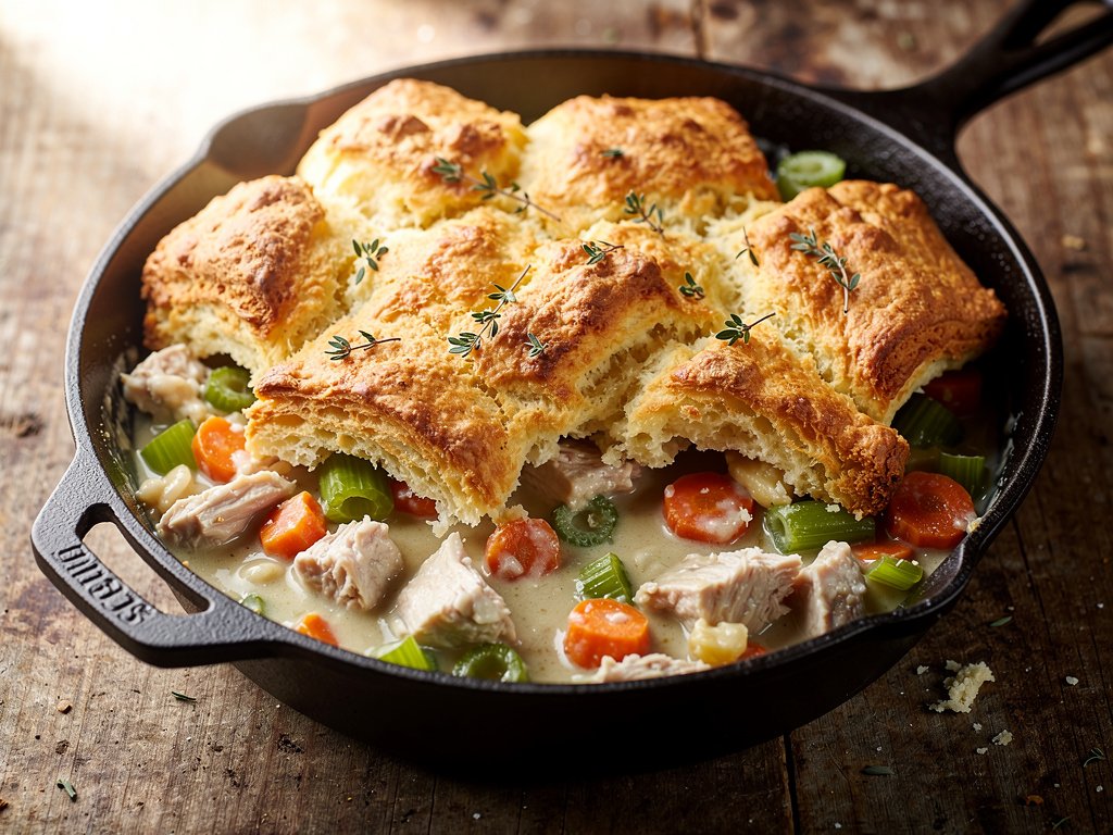 Turkey and Biscuit Pot Pie with Carrots, Celery, and Thyme