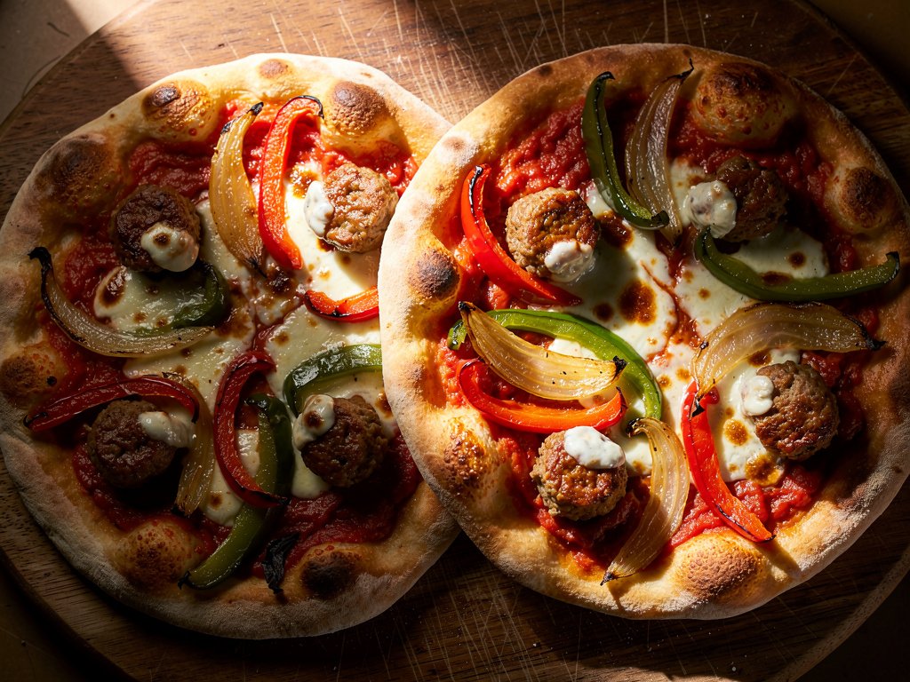 30-Minute Turkey Meatball Flatbreads with Roasted Peppers and Onions