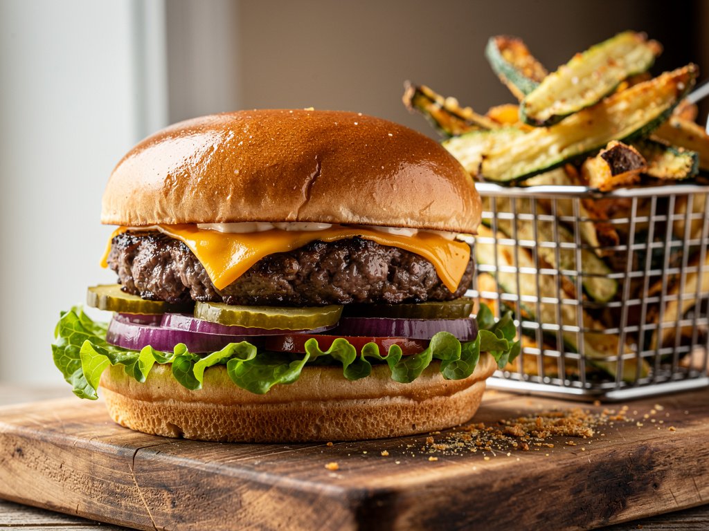 Ultimate Short Rib Burger with Crispy Zucchini Fries