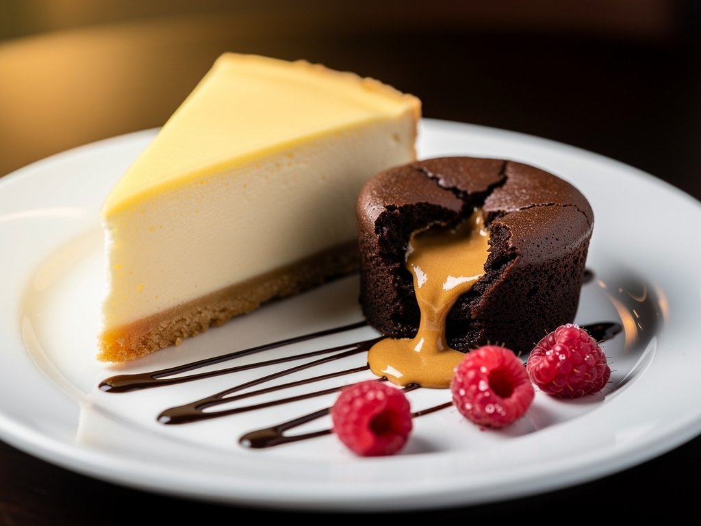 Vanilla Cheesecake and Peanut Butter Lava Cake Duo Recipe