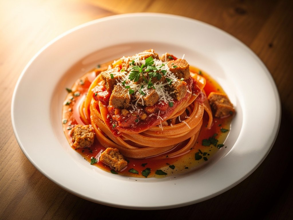 Hearty Vegan Bolognese with Seitan and Tagliatelle Pasta