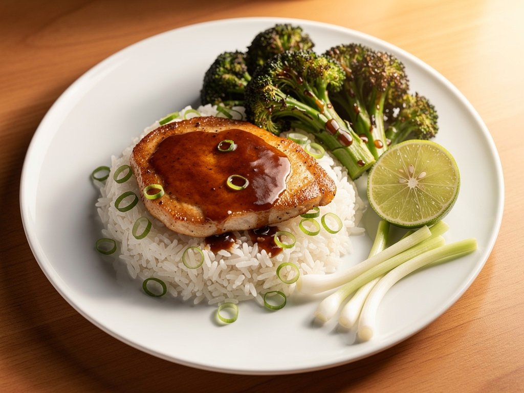 Wasabi Soy Glazed Chicken with Ponzu Broccoli and Ginger Rice