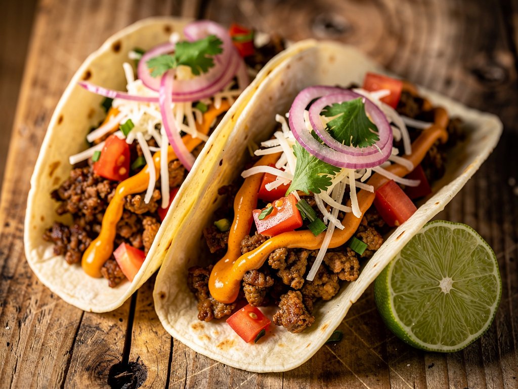 Weeknight Cheesy Ground Pork Tacos with Pickled Onion