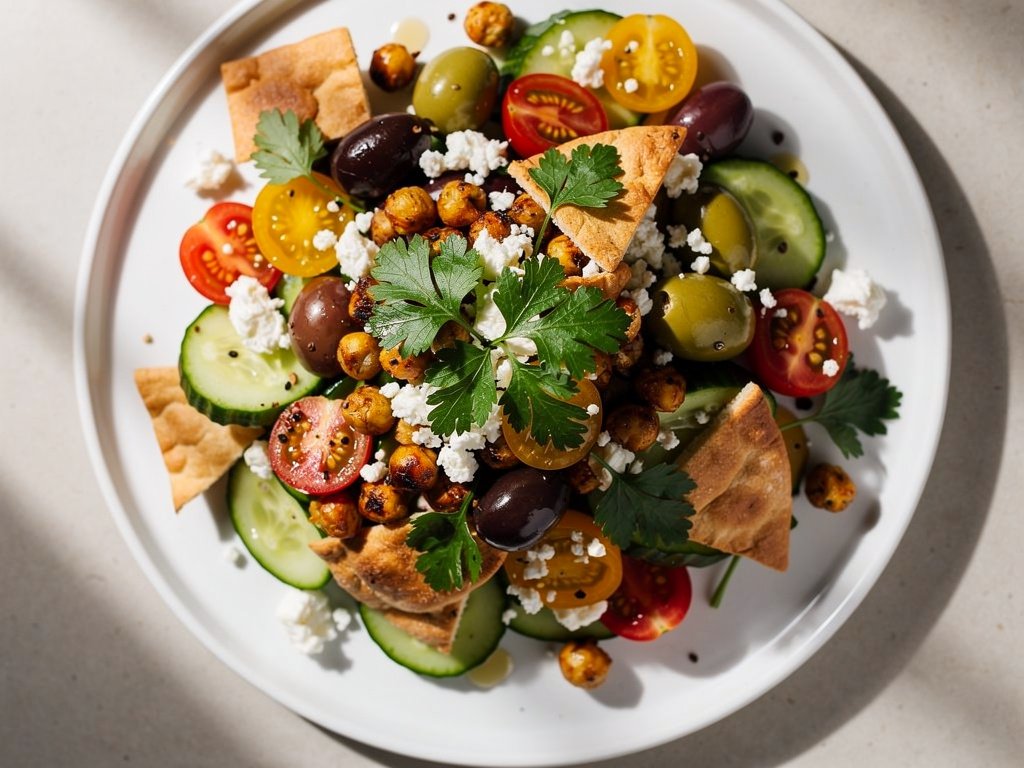 Za'atar Fattoush Salad with Crispy Chickpeas and Feta