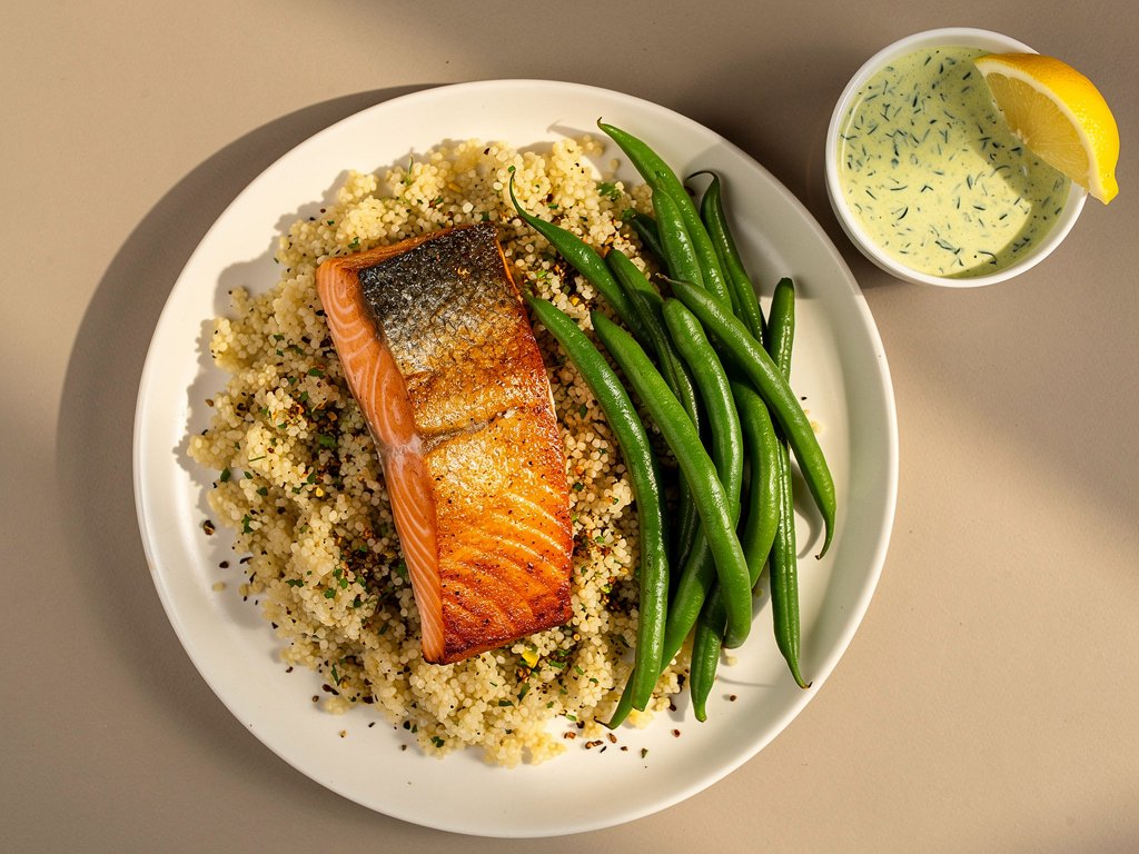 Za'atar Salmon with Creamy Dill Sauce and Couscous