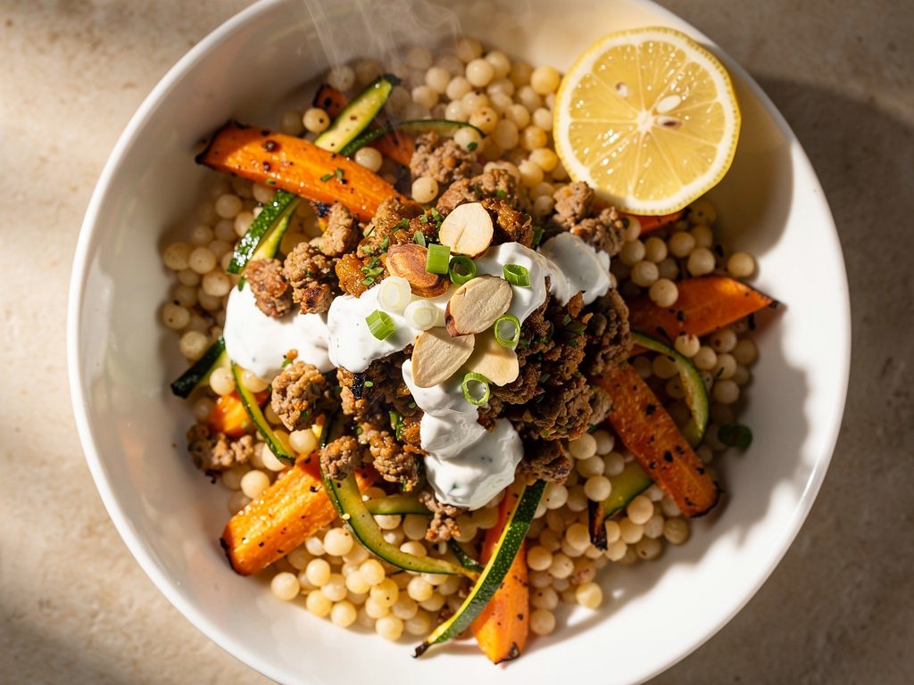 Za'atar Turkey Couscous Bowls with Lemony Garlic Sauce