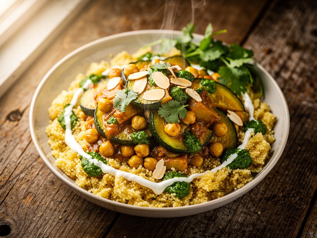 30-Minute Zucchini and Chickpea Tagine with Couscous and Chermoula