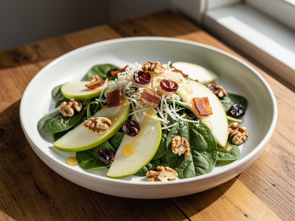 Apple Cheddar Bacon Spinach Salad with Honey Dijon Dressing