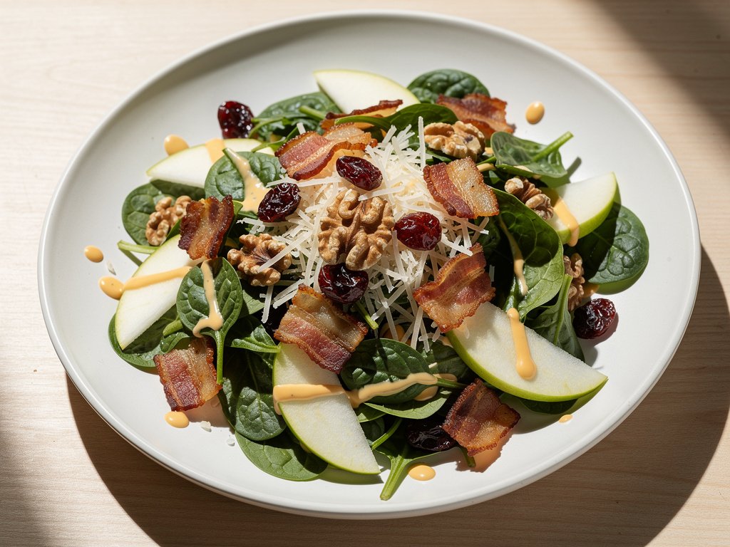 Bacon Apple Cheddar Spinach Salad with Honey Dijon Dressing