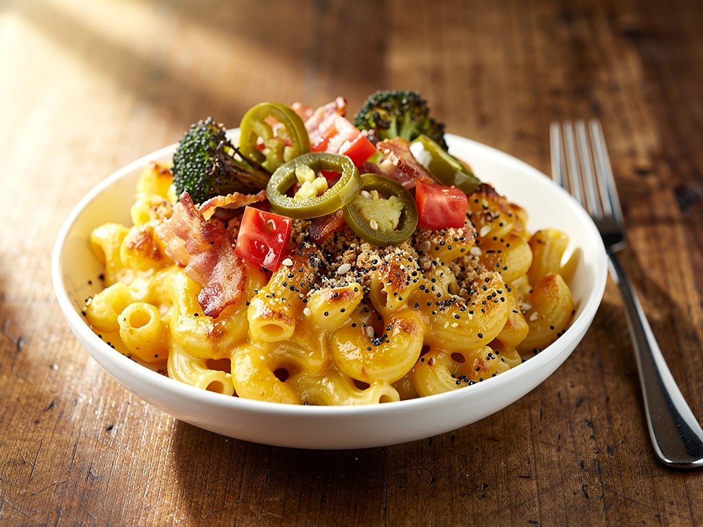Build-Your-Own Baked Mac and Cheese Bar with Bacon and Pickled Jalapeños