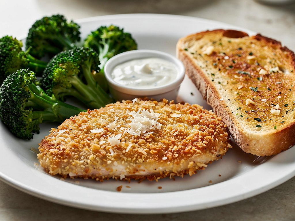Easy Baked Parmesan Panko Chicken with Broccoli and Garlic Bread