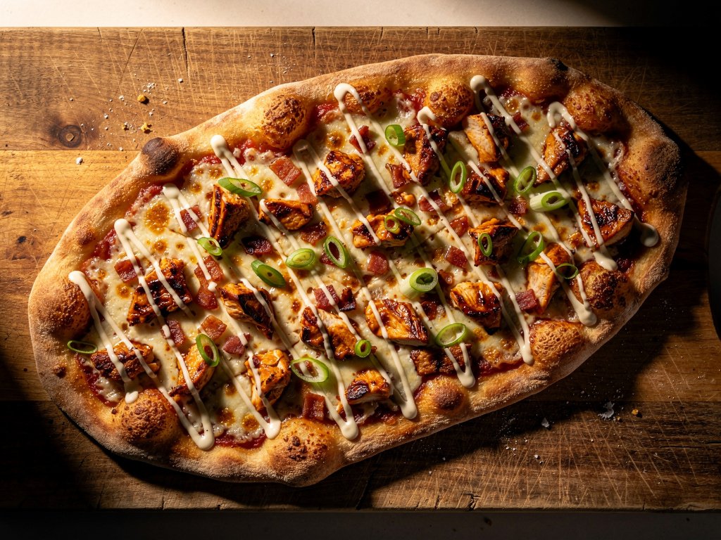 Smoky BBQ Chicken and Bacon Pizza with Ranch Drizzle
