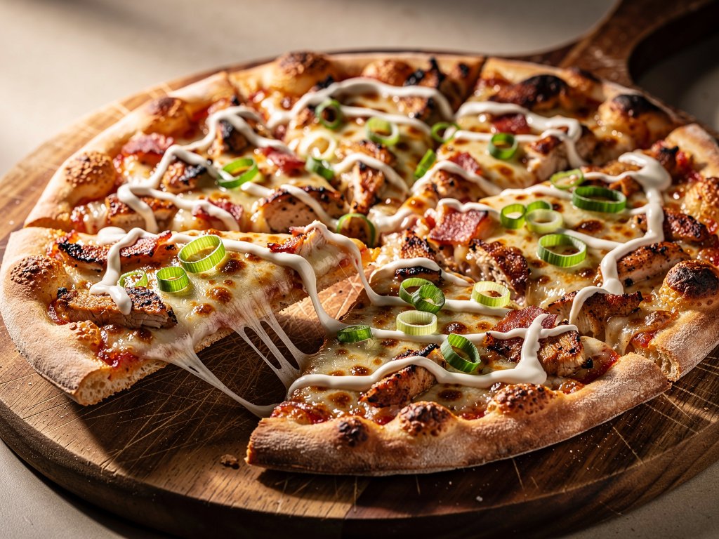 Smoky BBQ Chicken and Bacon Pizza with Ranch Drizzle