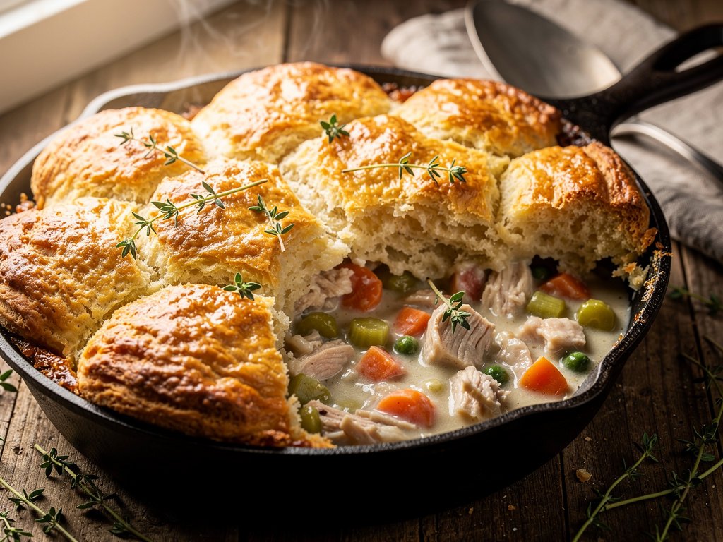 Flaky Biscuit-Topped Turkey Pot Pie with Carrots and Celery