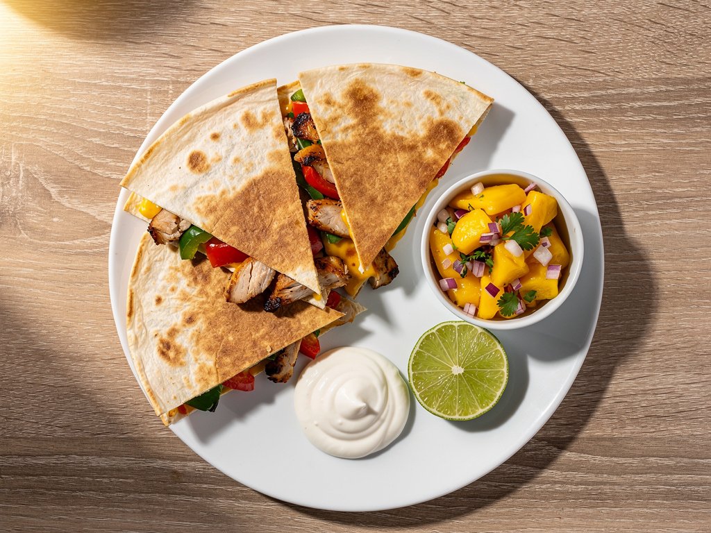 Blackened Chicken Quesadillas with Zesty Mango Salsa