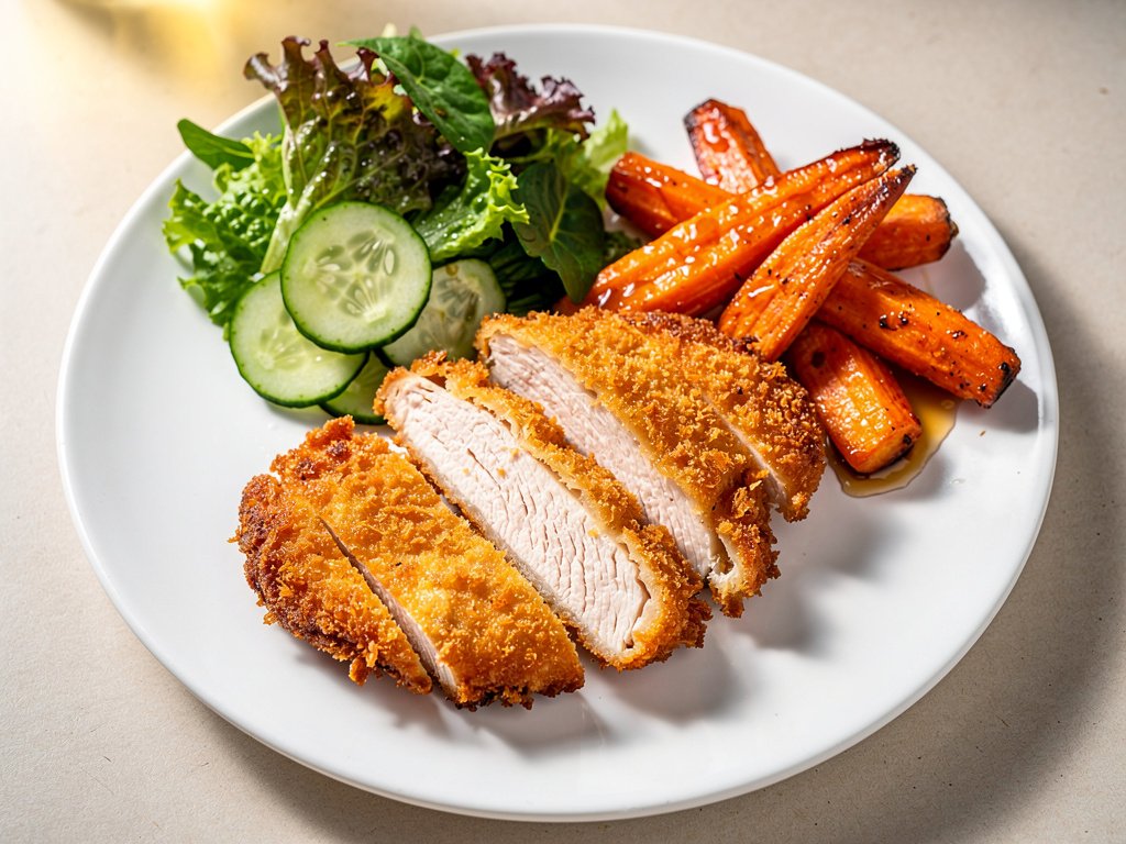 Blue Cheese Panko Chicken with Hot Honey Carrots and Ranch Salad