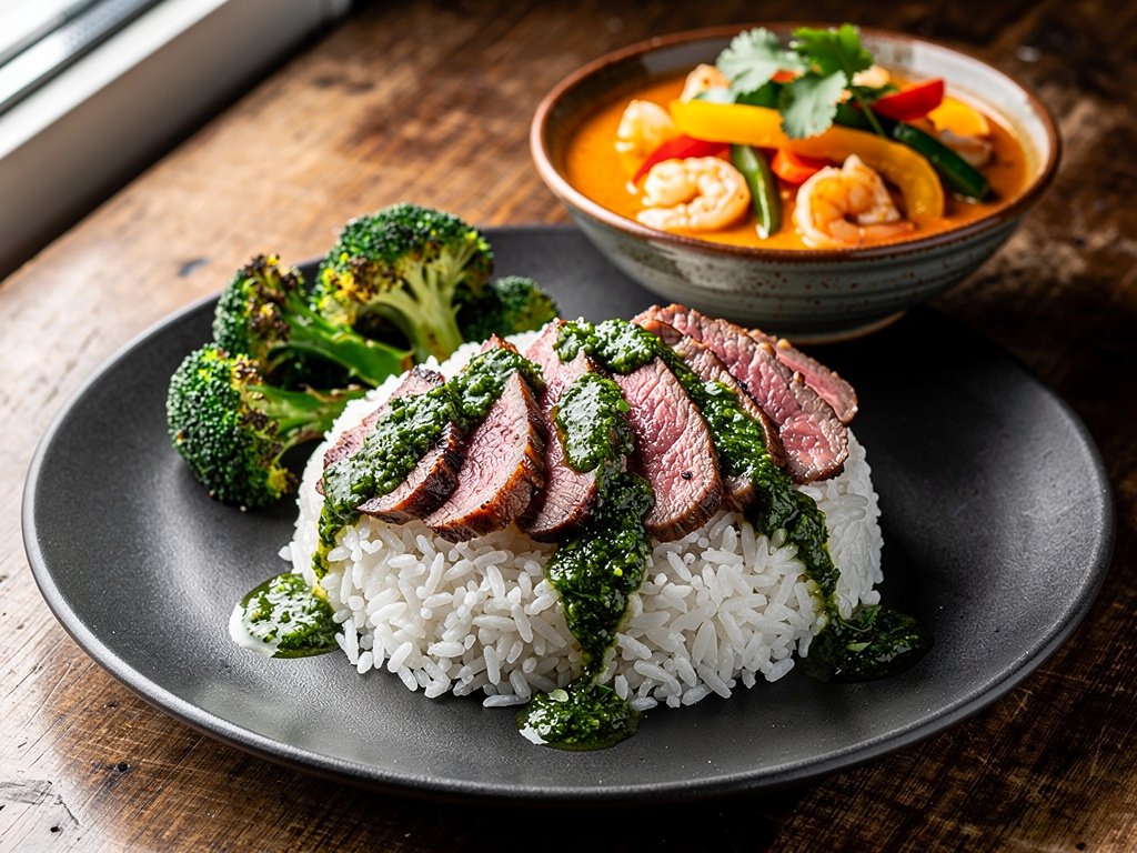 Surf and Turf Brazilian Style: Seared Steak with Shrimp Moqueca Stew