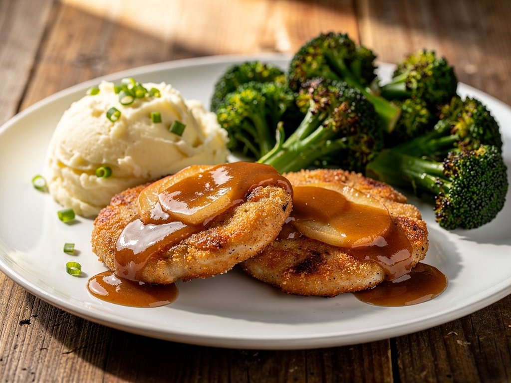 Brown Sugar Bourbon Chicken with Apple Pan Sauce and Scallion Mashed Potatoes