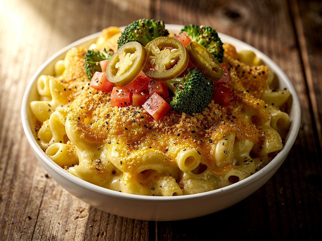 Ultimate Build-Your-Own Baked Mac and Cheese Bar with Roasted Broccoli and Pickled Jalapeños
