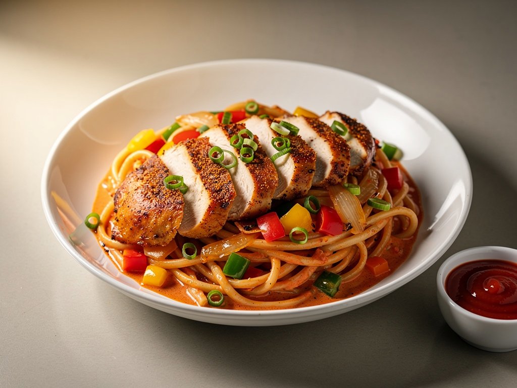 Cajun Chicken Linguine with Bell Pepper and Creamy Tomato Sauce