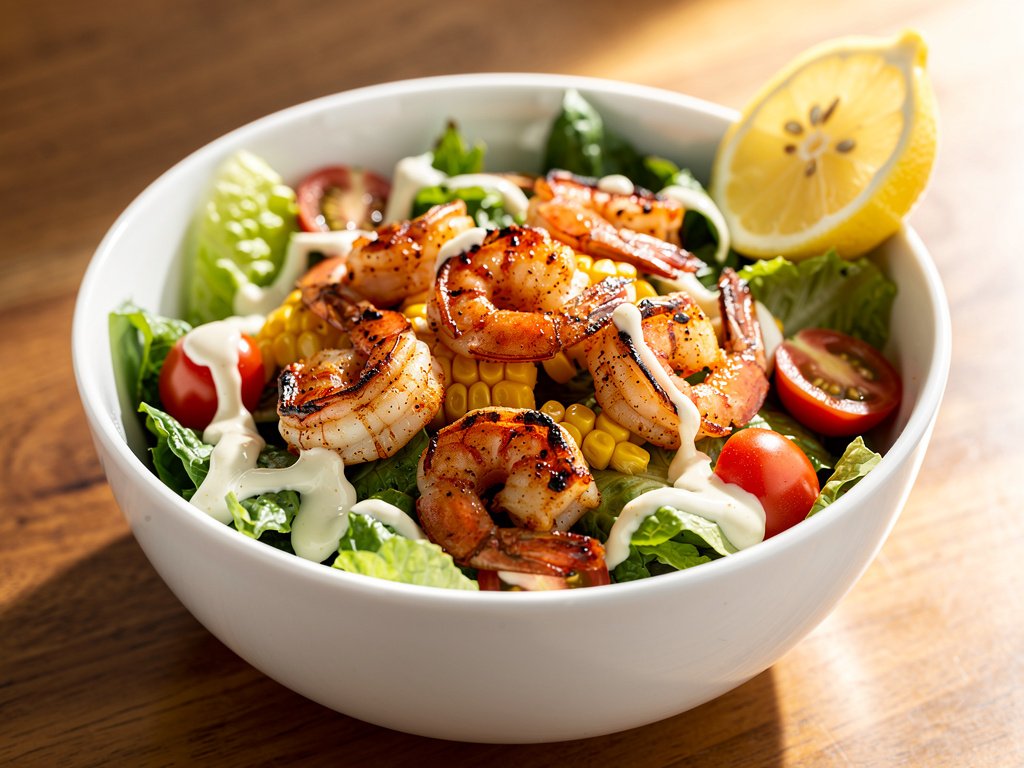 Cajun Shrimp Chopped Salad with Charred Corn and Creamy Caesar Dressing