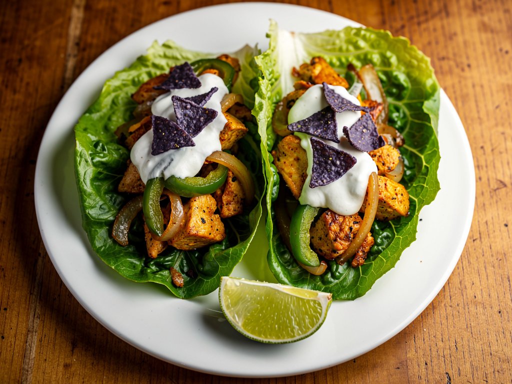 Cheesy Chicken Fajita Lettuce Wraps with Lime Crema